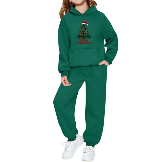 Birdeem Children's Winter Hooded Sweatshirt Set, Print Long Sweatpants Casual Sports Fleece-lined Warmth Two-piece
