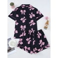 thumbnail image 6 of WIBACKER S-2XL Womens Pajamas Set Short Sleeve Pjs Button Down 2 Piece Loungewear Sets Black Bowknot Sleepwear, 6 of 9