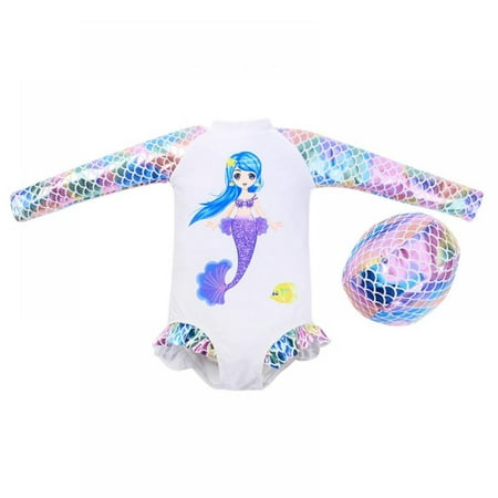 

GYRATEDREAM Kids Girls Mermaid Rashguard Swimsuit UV 50+ Long Sleeve One Piece Swimwear with Swimming Cap 3-9 Years