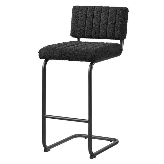 Counter Stool Chair, Set of 2, Black, Fabric, Metal, Mid Century Bar Pub Cafe Bistro Dining Kitchen Hospitality Restaurant, Modern Contemporary HB34855