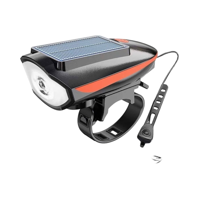 Solar Integrated Bike Headlight, Horn and Strong LED Front Light for Mountain Road Bikes, Night Riding Flashlight Cycling Lamp