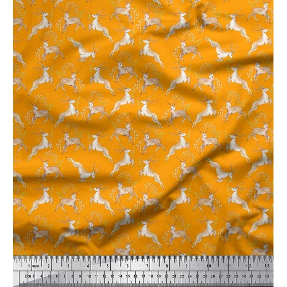 Soimoi Cotton Jersey Fabric Leaves & Reindeer Animal Print Sewing Fabric Yard 58 Inch Wide