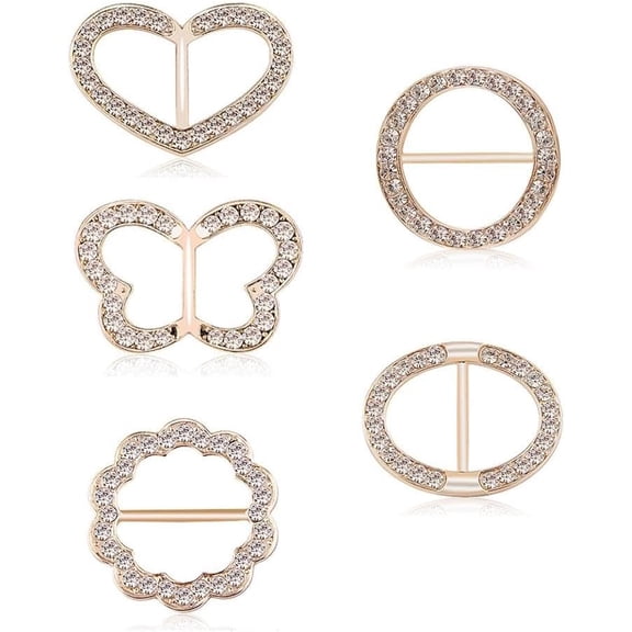 5PCS Silk Scarf Ring Clip T-shirt Tie Clips for Women Fashion Metal Rhinestone Heart Flower Butterfly Circle Clip Shawl Scarves Clasp Dress Accessories Jewelry Buckle Clothing Ring Wrap Holder