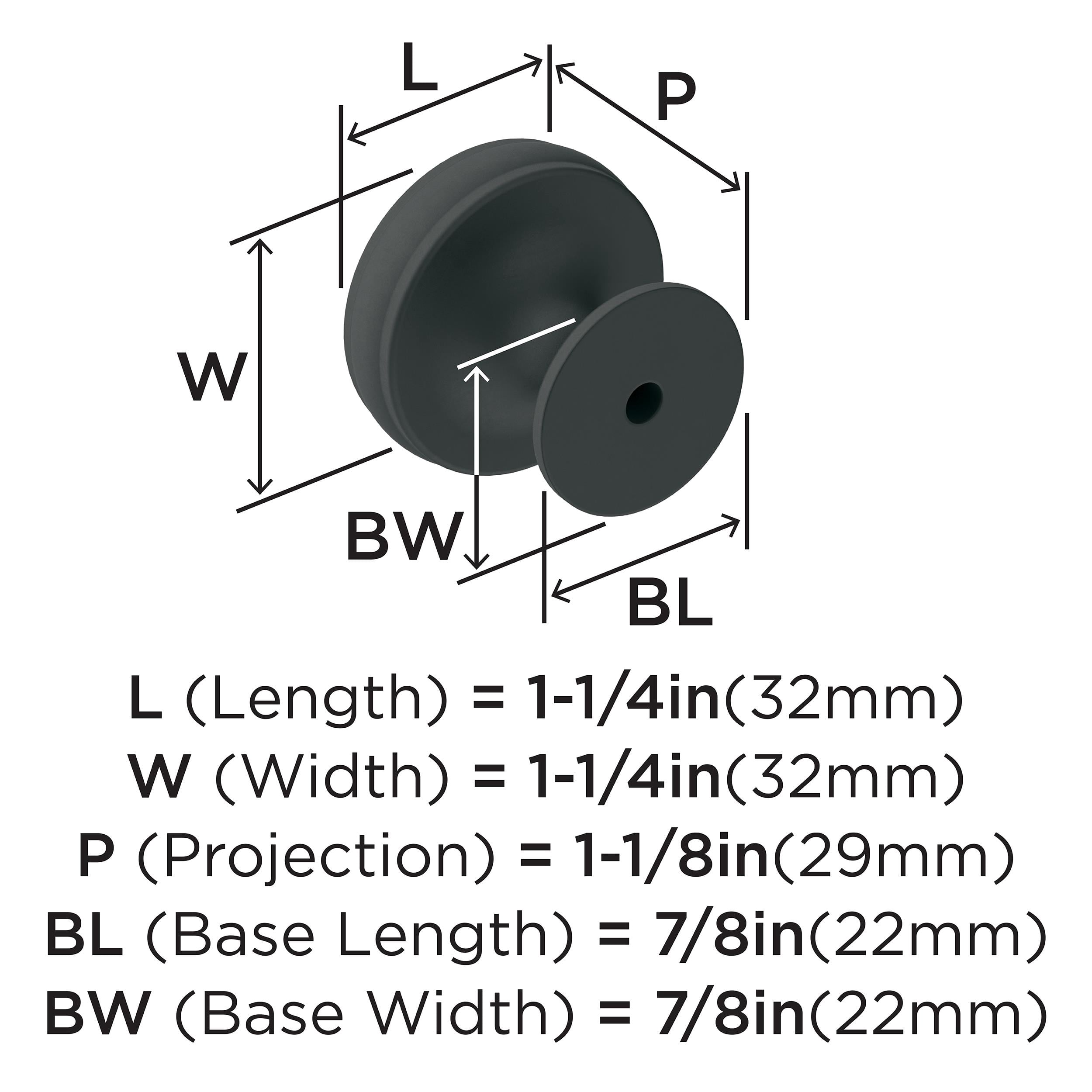 Amerock Renown 1-1/4 inch (32mm) Diameter Matte Black Cabinet Knob, 5 Pack