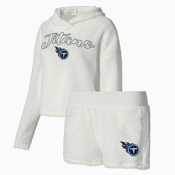 Women's Concepts Sport White Tennessee Titans Fluffy Pullover Sweatshirt & Shorts Sleep Set