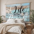 thumbnail image 3 of Turquoise Beach Large Tapestry for Bedroom Wall Hanging Tapestry, Coastal Starfish Retro Wooden Plank Ceiling Backdrop Tapestries Poster Blanket Wall Decor for Teens Room Living Room Dorm 85" x 90", 3 of 8