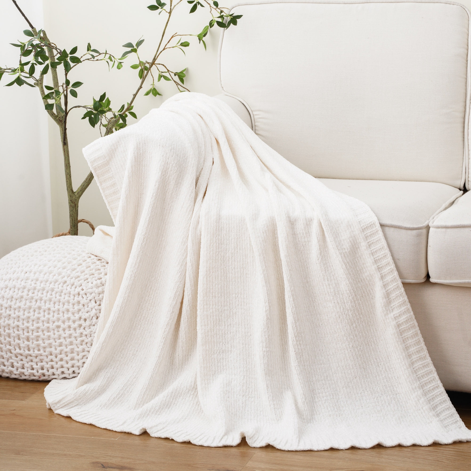 Battilo Home Chenille Knit Throw Blanket