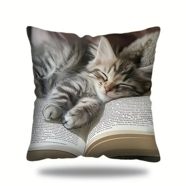 Sofa Cushion Covers 45 cm x 45 cm Multicolor Printed Sleeping Cats And Book Design Polyester Pillowcase For Living Room Sofa