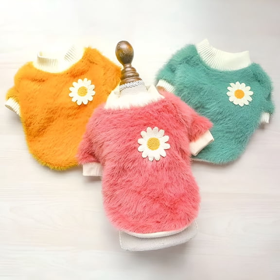 GASTROPOD Pet Dog Coats Round Neck Warm Winter Flowers Sweater Fleece Pet Clothes for Small Dogs French Bulldog Puppy Dog Clothing Chihuahua Clothes