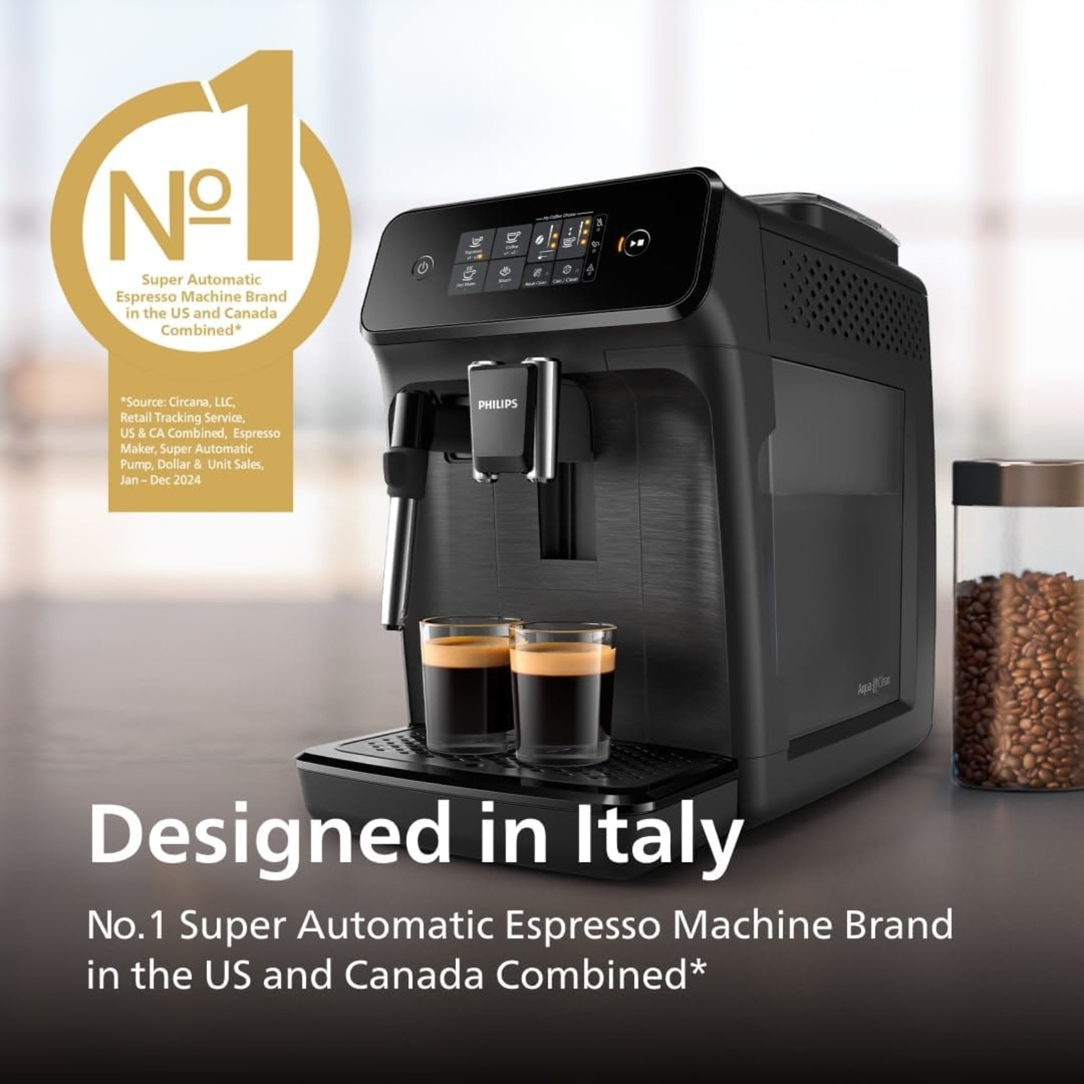 Philips 1200 Fully Automatic Espresso Machine with Milk Frother, Black