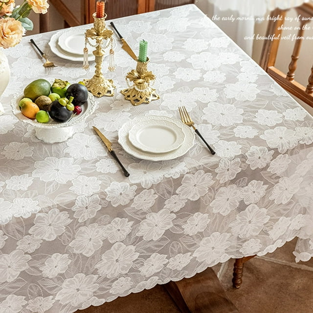 Lace Coffee Table Cover, Fabric Tablecloth, Lightweight & Breathable, Elegant Ruffled Design, for Living Room Home Decor, Protective Table Top Cover, Floral Pattern Table Runner, Easy Home, Ihhxbz