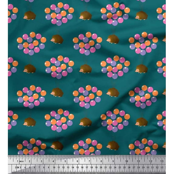 Soimoi Japan Crepe Satin Fabric Balloon & Hedgehog Kids Decor Fabric Printed Yard 42 Inch Wide