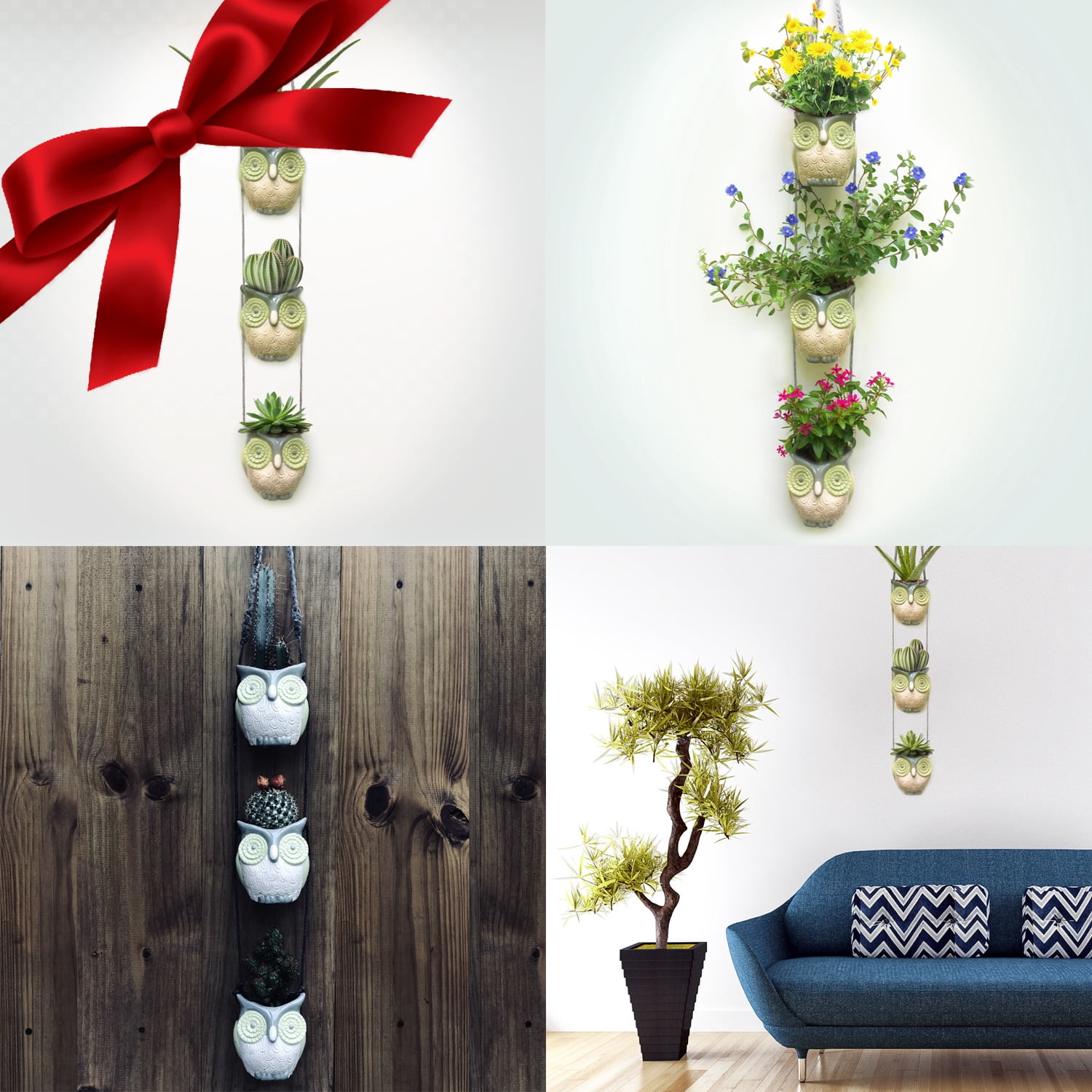 Woodland Jungle Owls. Cool Hanging Succulent Planters for Plants, Flowers & Cactus. Vintage Owl Decor.