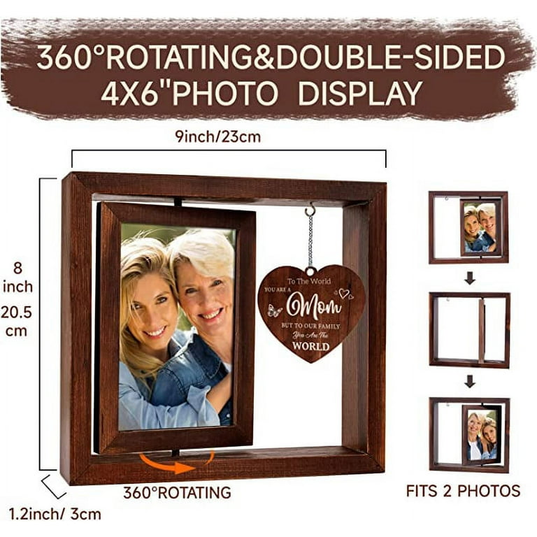 HOOOKIMM Mother's Day Gifts for Mom, Mom Picture Frame from Daughter Son  Kids, Birthday Gifts for Mom, 4x6 Rotating Floating Wooden Picture Frame
