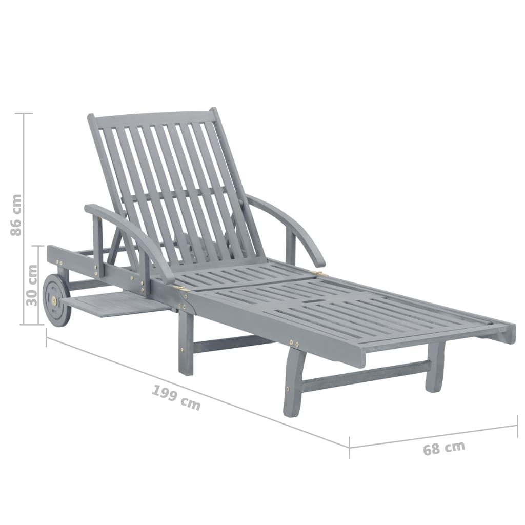 Lowestbest Garden Sun Lounger, Solid Acacia Wood Recliner with Two Wheels and Armrest Lowestbest Garden Sun Lounger, Solid Acacia Wood Recliner with Two Wheels and Armrest