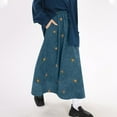 thumbnail image 6 of qolati Midi Skirts for Women Plus Size Floral Embroidery A Line Corduroy Skirt Dressy Elastic High Waisted Long Skirt with Pockets Casual Winter Fall Vacation Outfits Sky Blue XL, 6 of 7