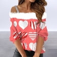 thumbnail image 2 of NMMUED Women's Valentine Shirts Spring Outfits for Women Shirt Love Long Sleeve Shirts Love Vibes Off the Shoulder Long Sleeve Top Heart Print Women's Valentine's Day Tops (S-3XL), 2 of 5