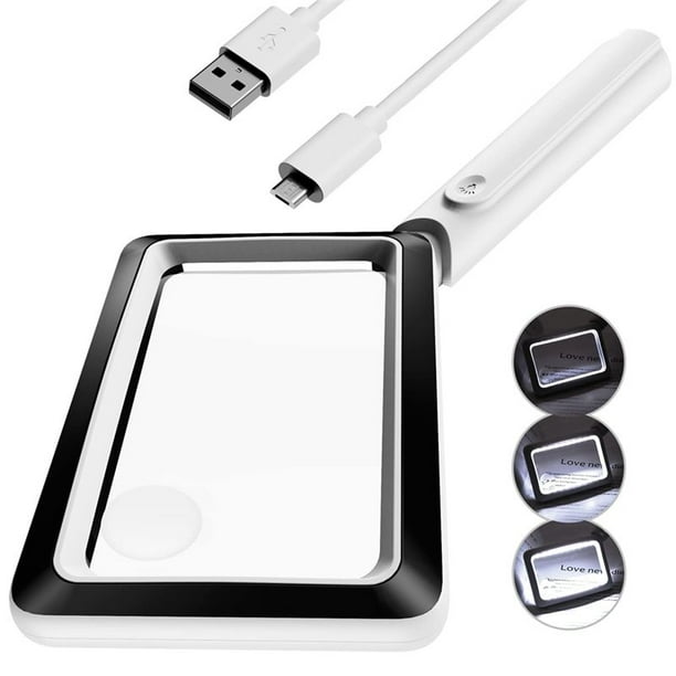 Lupa Recargable 4X con Luz 20LED, Lupa Iluminada de PáGina Rectangular de Mano, 3 Modos de Brillo