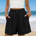 thumbnail image 6 of YHAJDS Women's Summer Shorts Linen High Waist Shorts With Front Wrinkle Side Pocket for Beach Leisure, 6 of 10