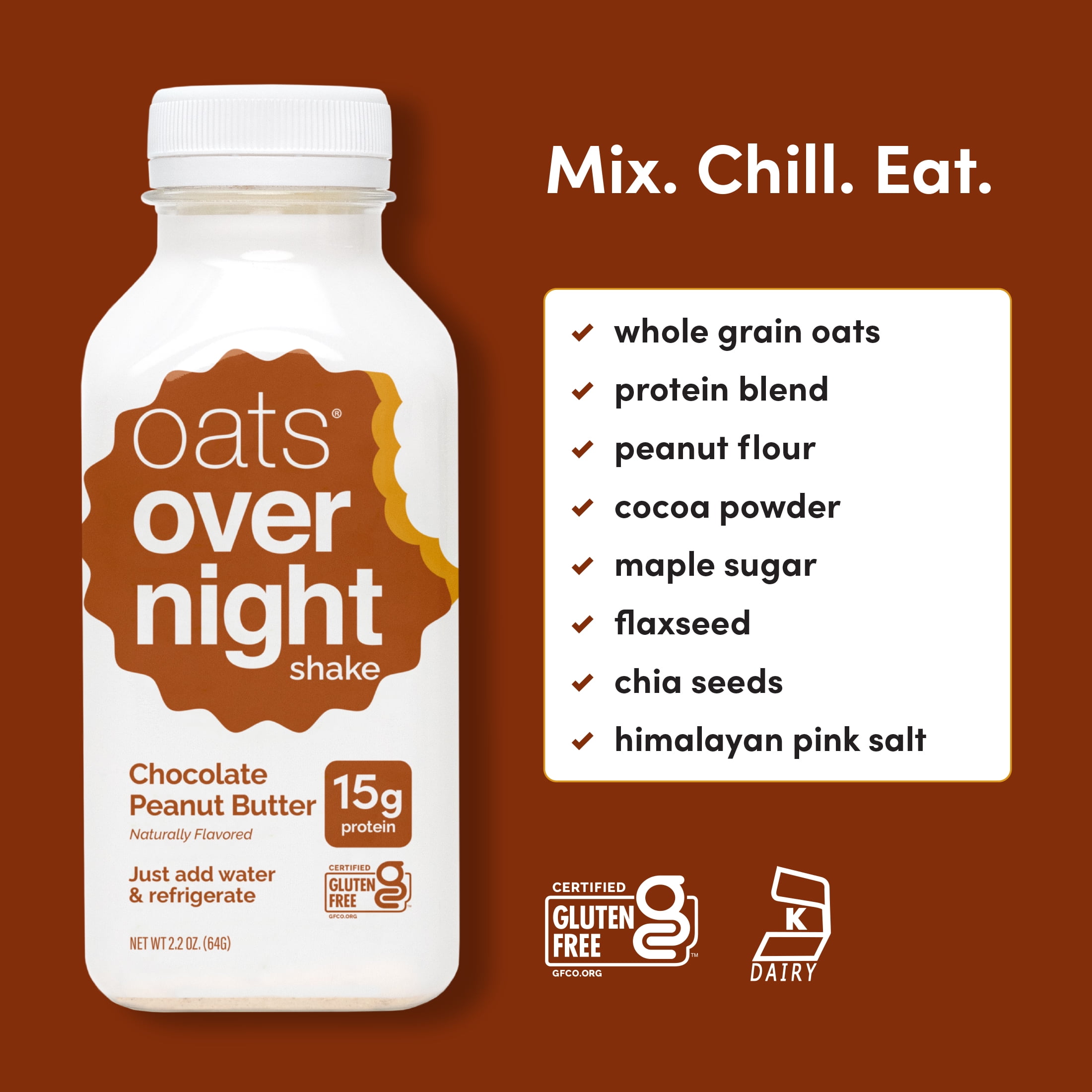 (3 pack) Oats Overnight Chocolate Peanut Butter Protein Overnight Oatmeal Shake, 4 pack