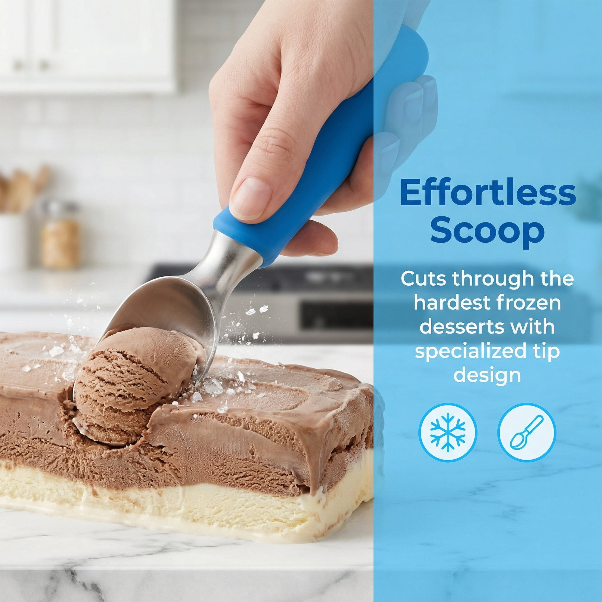 Unique Bargains Stainless Steel Ice Cream Scoop for Easy Use and Clean Blue 8.9in