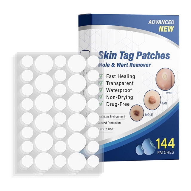 144 parches eliminadores de etiquetas para la piel, almohadillas para eliminar verrugas para dedos, brazos, pies, axilas, cuello