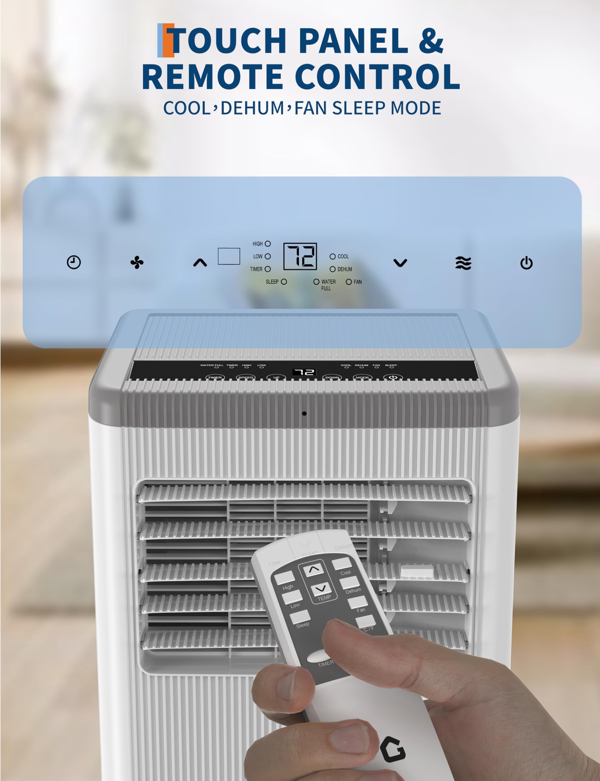 8000 BTU Portable Air Conditioner with Wheels, Portable AC Unit with Remote, Indoor Air Conditioner for Room 420 SQ.FT, Cooling/Fan/Dry Modes, Low Noise for Apartments, Office, Bedroom, Living Room