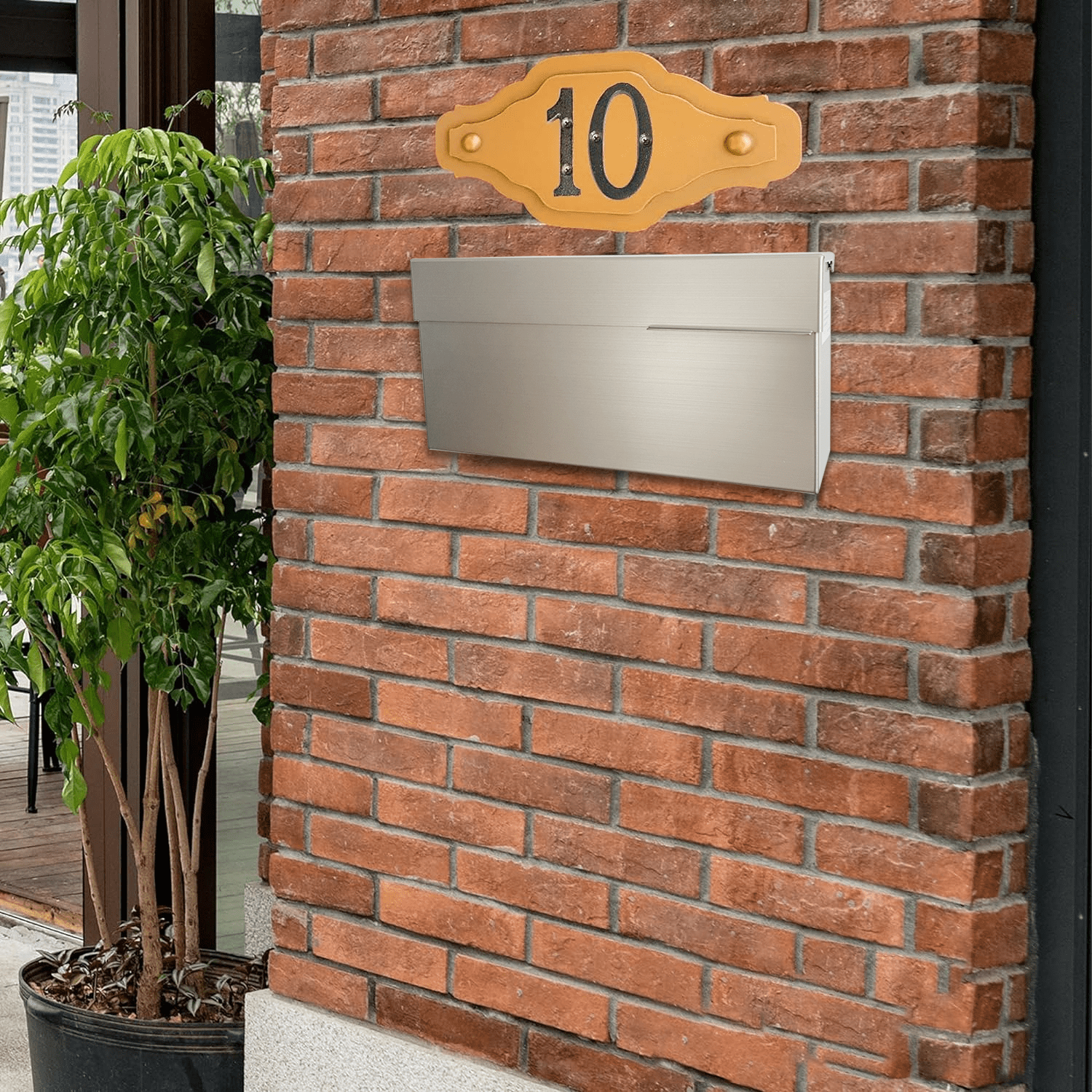 Plugsharge Modern Design Brushed Stainless Steel Mailbox for Walls, Heavy Duty Wall Mounted Mailbox - 14.5'' x 3.75'' x 7.1'' Rust Proof Steel Dropbox with Rainproof Design, Silver