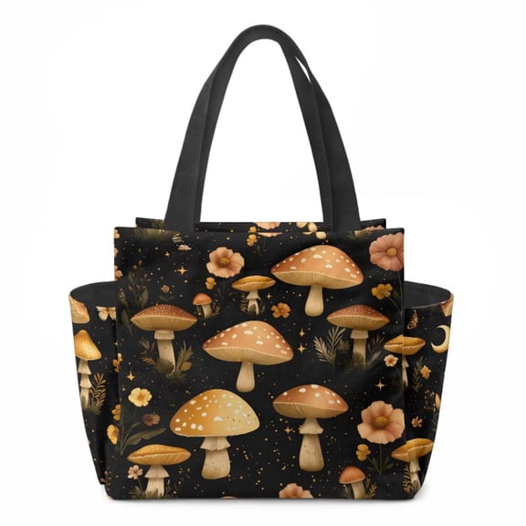 chaqlin Mushroom Floral Print Insulated Lunch Bags for Women Lightweight Leakproof Lunch Tote with Cup Holder Waterproof Portable Tote Bag for Work Picnic
