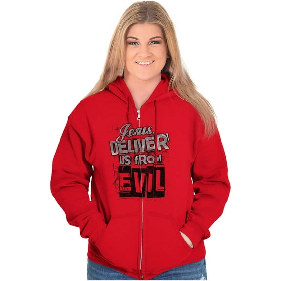 Lord Deliver Us From Evil Luke 11:1 Zip Up Hoodie Men's Women's Brisco Brands S
