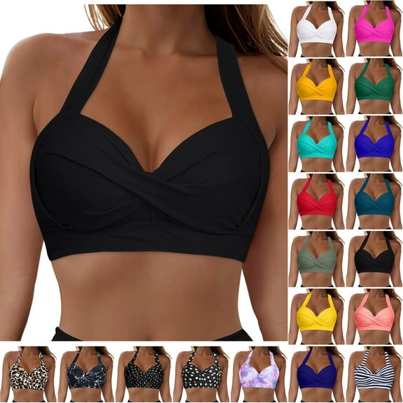 zaveiop Womens Twist Front Soft Cup Halter Bikini Top Swimsuit (Red, S)