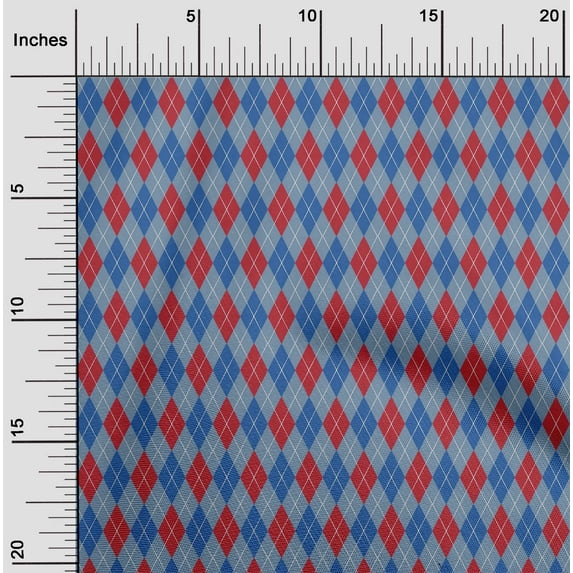oneOone Cotton Poplin Grayish Blue Fabric Argyle Check Sewing Material Print Fabric By The Yard 42 Inches Wide