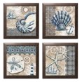 thumbnail image 2 of Gango Home Decor Nautical Coastal Seashell Wall Art; Four Blue 12x12in Art Prints in Brown Frames, 2 of 8