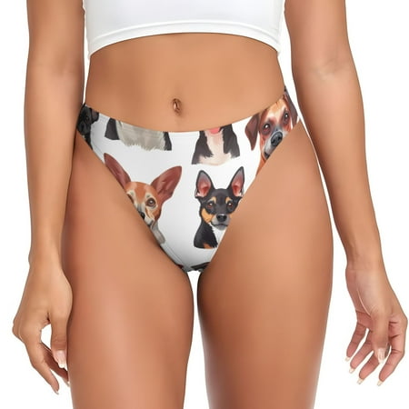 Adobk Happy Dog Faces Collage Print Seamless Women Underwear Thongs No Show Ladies Thong No Line Breathable Comfortable Panties Undies for Women-Medium