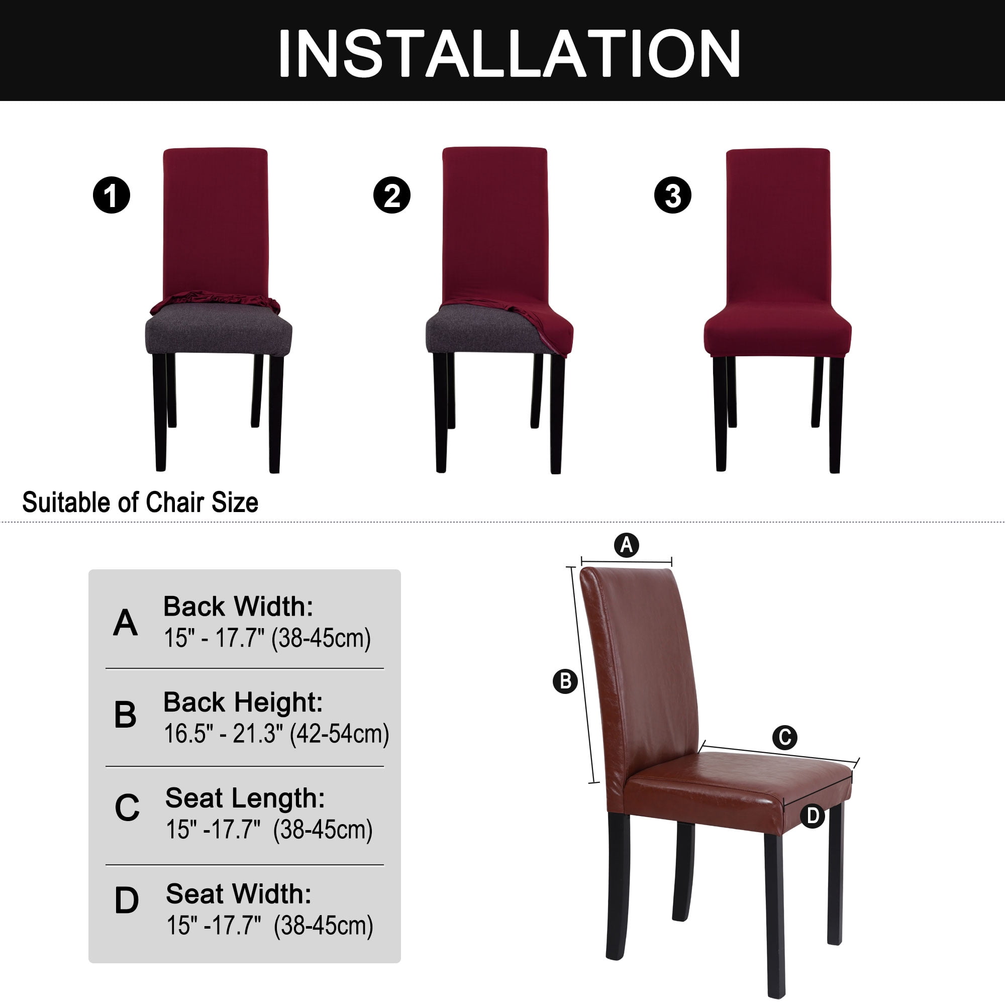 Unique Bargains Spandex Solid  Dining Chair Covers Protector Slipcovers Burgundy 2 Pcs