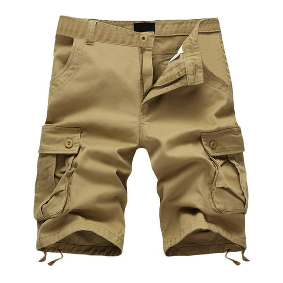 YYDGH Mens Cargo Shorts Multi Pockets Twill Cotton Cargo Short for Men Casual Summer Relaxed Fit Outdoor Short with Zipper Button Khaki M