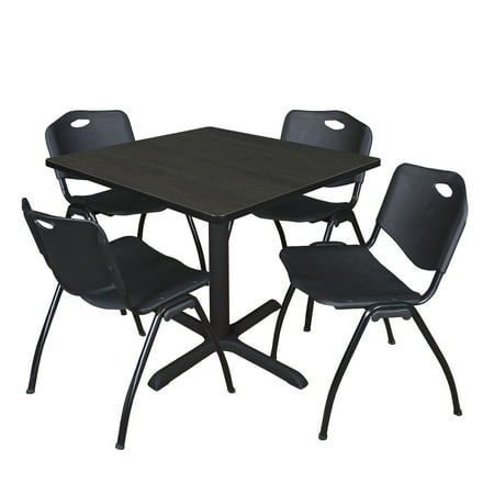 UPC: 0192357141991 | Regency Cain 36 in. Square Breakroom Table- Ash Grey & 4 M Stack Chairs- Black