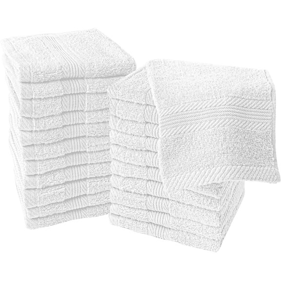 Linteum Textile Face Towel Set, 13x13 Inch, 100% Soft Cotton, 16 Single Ring Spun Washcloths, Absorbent & Durable Face Towel for Household, Spa, Gym and Hotels - 12 Pack (White)
