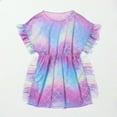 thumbnail image 6 of Huowey Kids Girls Summer Cover Up Swimsuit Dresses Ruffles Gradient Tie Dye Short Sleeve Loose Fit Round Neck High Waist Striped Print Swimwear Beach Sun Protection Summer Beachwear ,Purple,5-6 Years, 6 of 6