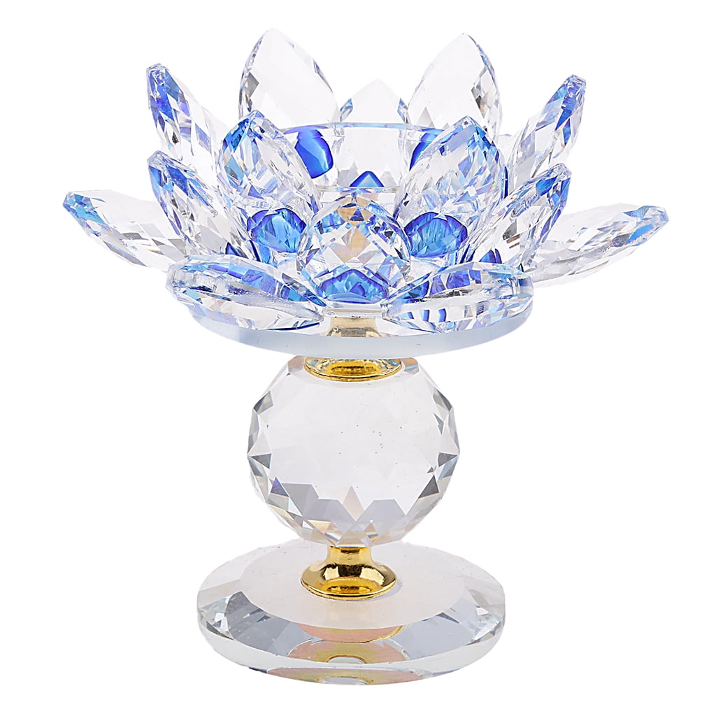 Hindu Buddhist Lotus Crystal Craft Glass Candle Holder for Tea Light White 