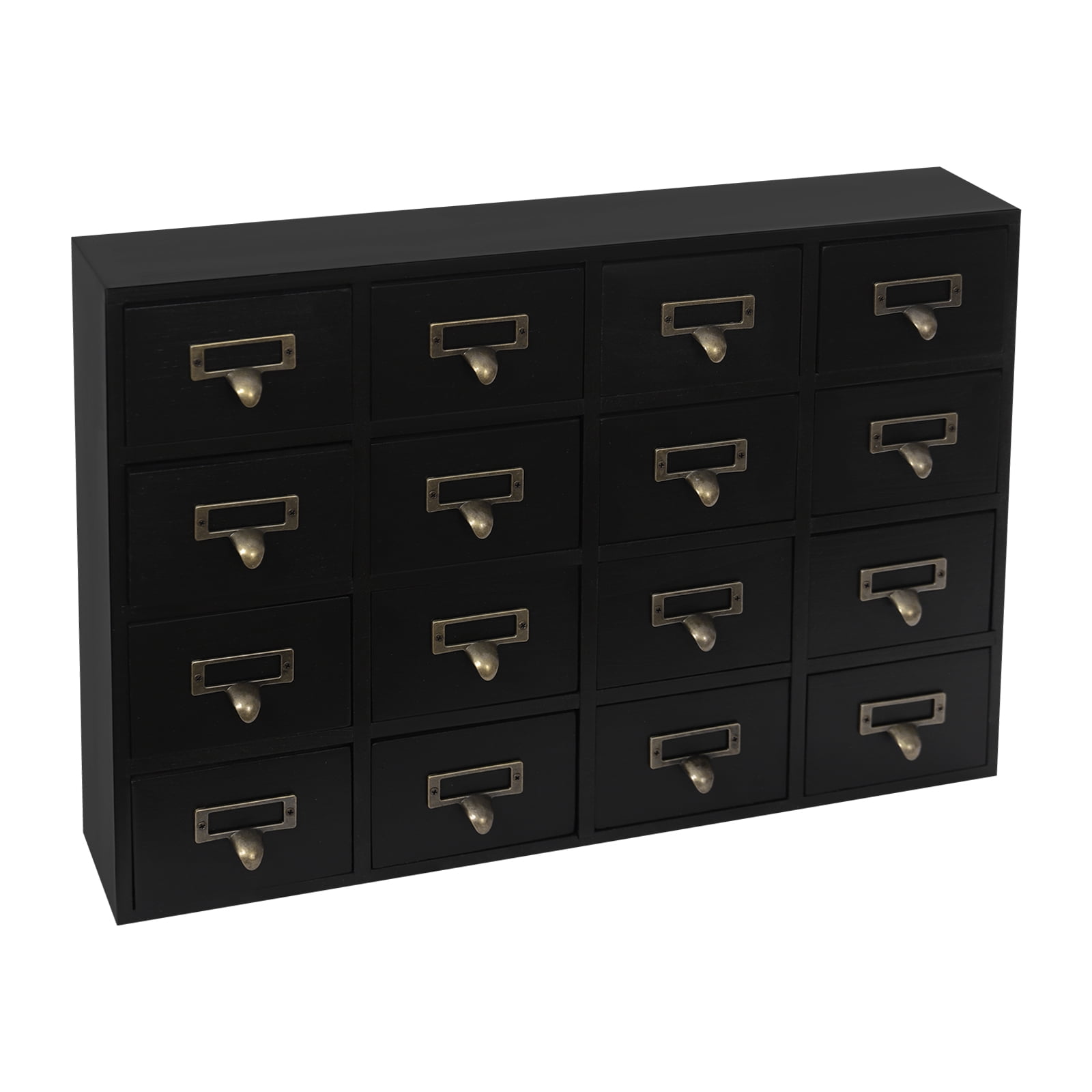 4 PCS 64-Drawer Wood Desk Organizer, Desktop Drawer Tabletop Storage Organization Box with Label Slot for Home Office, No Assembly Required (Black)