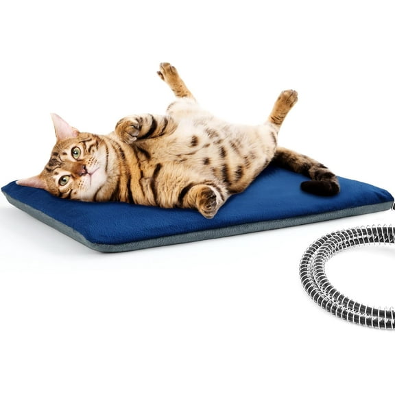 Cat Heating Pad Outdoor Indoor, IPX7 Waterproof Dog Heating Pad with Self-Inflating for Extra Thickness, Chew-Resistant Stainless Steel Cord, Electric Heated Cat Bed for Outside Feral House