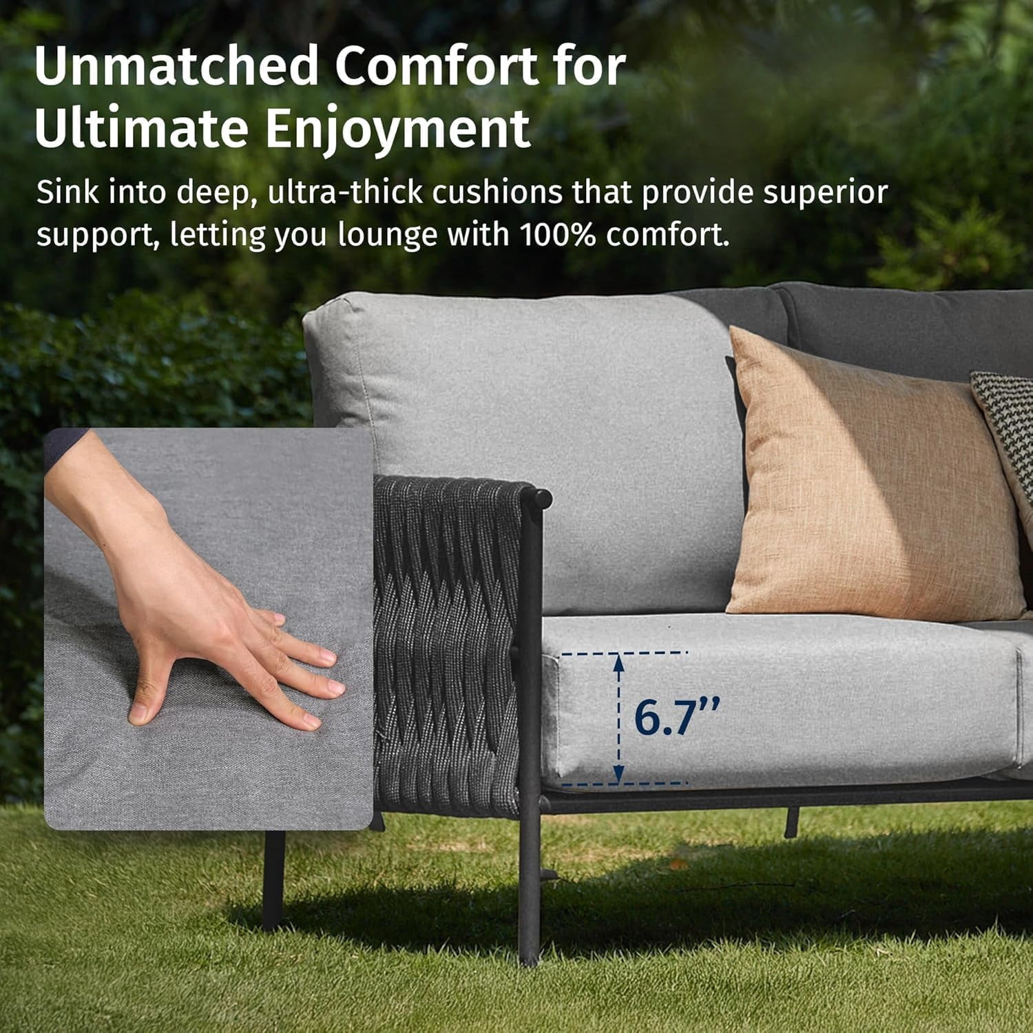 EAST OAK 5-Piece Patio Furniture Set | Life Chatter 5-Seat Outdoor Sectional Sofa Conversation Set, Deep Seating Couch with 2 Coffee Tables & Thick Cushions for Balcony & Backyard, Porch | Misty Grey