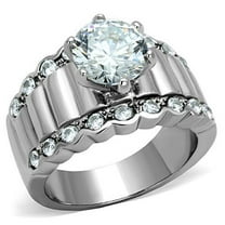 Women's High Polished Stainless Steel Engagement Ring with 8.5 mm AAA Cubic Zirconia - Size 10