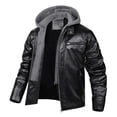 thumbnail image 3 of Sevevn Men Faux Leather Jacket Full Zip Up Detachable Knit Hood Regular Fit Faux Leather Fabric Chest Zip Pocket Side Zip Pockets Straight Cuffs For Casual Wear, 3 of 7