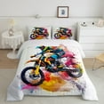 thumbnail image 2 of Feelyou Modern Motorcycle Print Bedding Comforter Set, Watercolor Artwork Twin Comforter Sets, Dirt Bike Lover Reversible Bedding Set, Microfiber Bedroom Decor, 2pcs, 2 of 8
