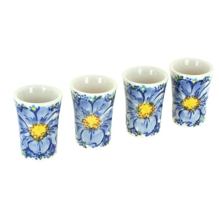 

Blue Rose Polish Pottery Blue Starflower Shooter/Shot Glass Set