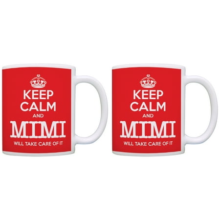 

ThisWear New Mimi Mug Set Keep Calm Funny Mugs for Mimi Grandma Gifts 11 ounce 2 Pack Coffee Mugs Red