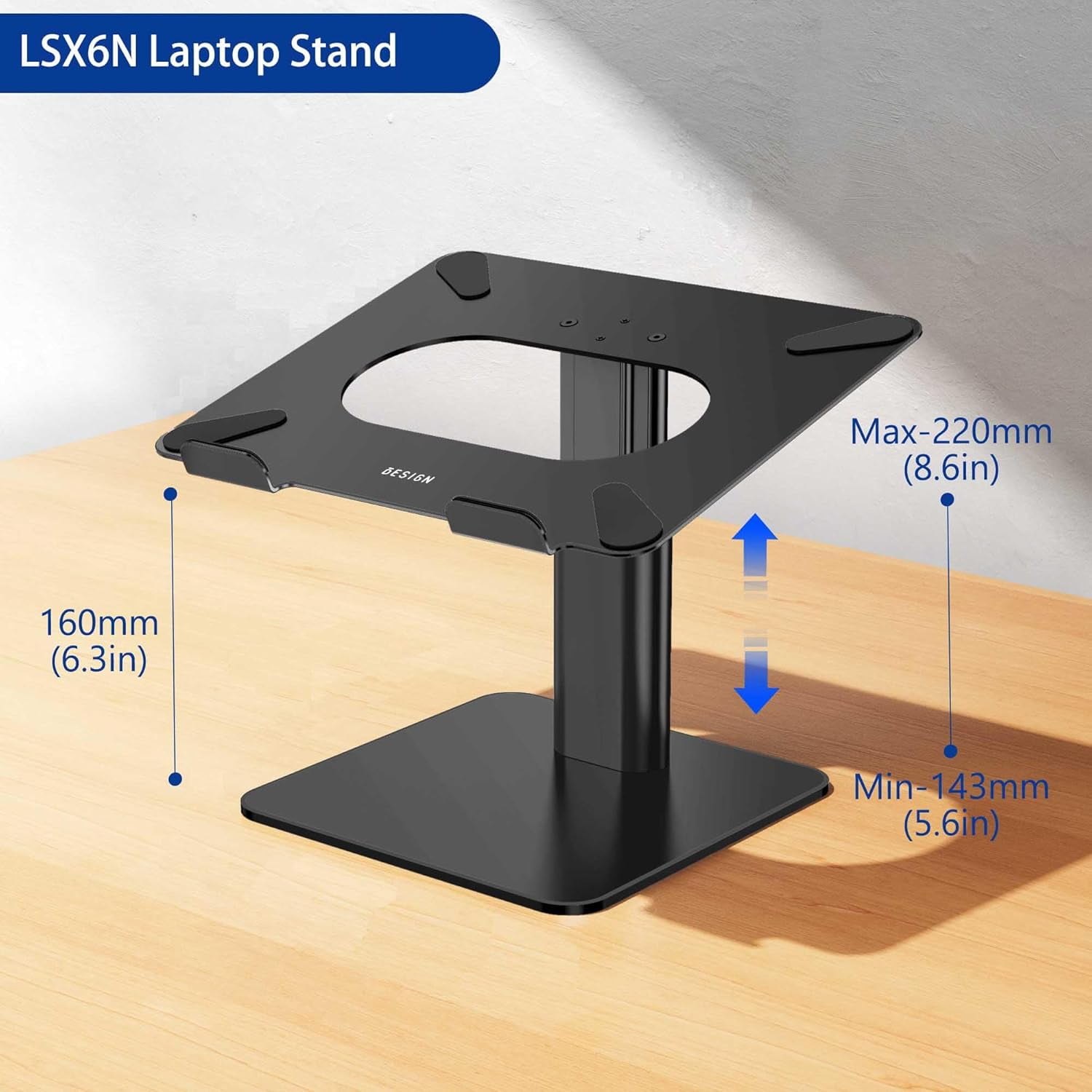 LSX6N Laptop Stand, Ergonomic Adjustable Notebook Riser Holder, Computer Stand Compatible with Air, Pro, Dell, HP, Lenovo More 10-15.6" Laptops, Black