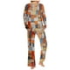 thumbnail image 4 of Puntoco Pijama para mujer, conjunto de pijama con parte superior y pantalón informal con estampado degradado para mujer, 4 of 5